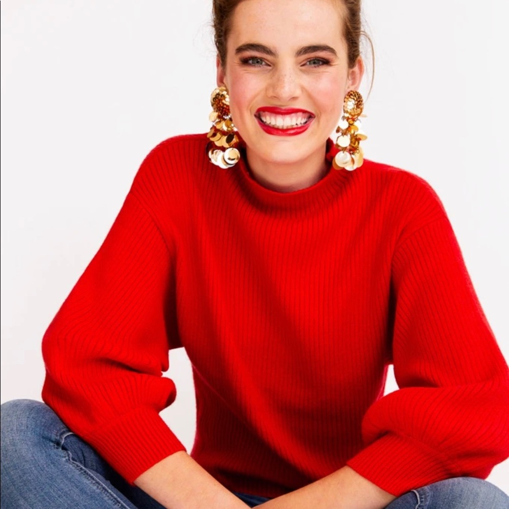 Line and Dot Alder Red Sweater Balloon Sleeves